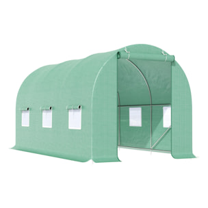 Serre de jardin tunnel 4,5L x 2l x 2H m châssis tubulaire acier galvanisé renforcé 1,8 cm 6 fenêtres 1 porte vert