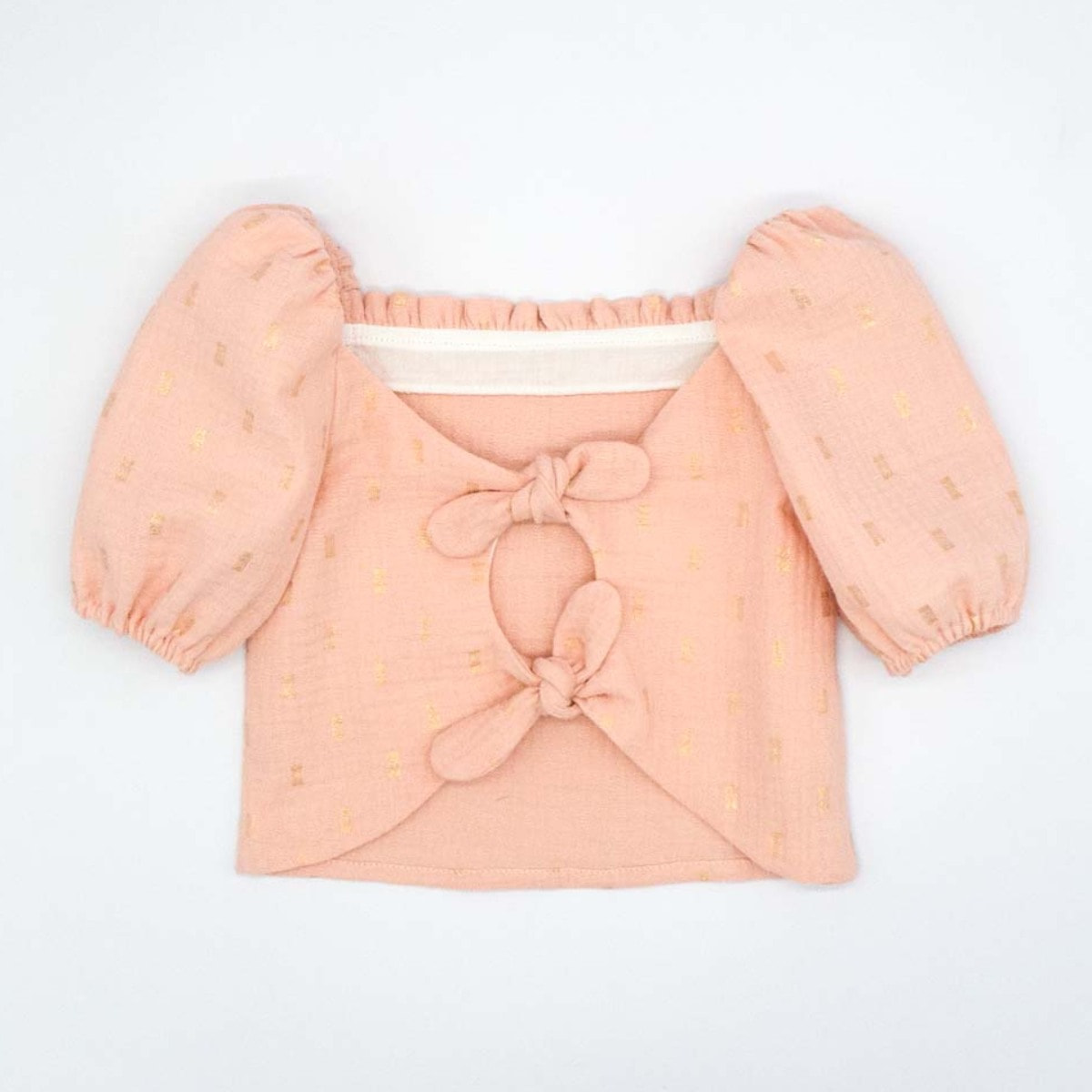 BLUSA MANGA ABULLONADA BRILLO ROSA