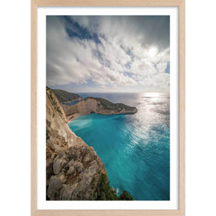 Poster bleu méditerranéen Affiche + cadre en bois - Chêne