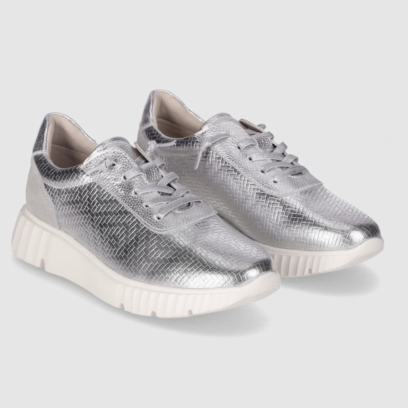 Zapatos de Piel - Plata - Tacón: Bajo