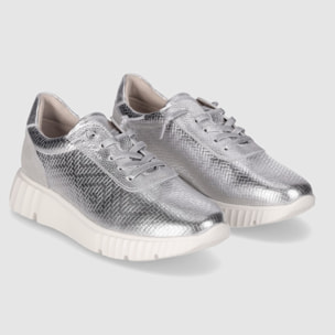 Zapatos de Piel - Plata - Tacón: Bajo