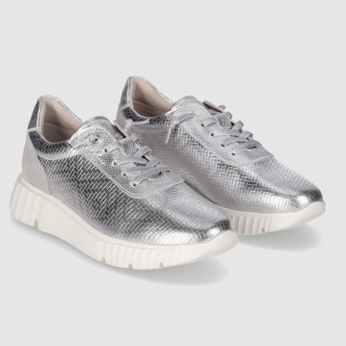 Zapatos de Piel - Plata - Tacón: Bajo