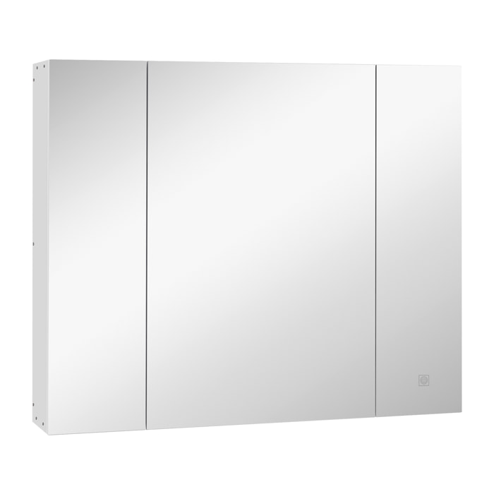 Armario de Baño con Espejo y Luces LED Armario con Espejo para Baño con Estantes Ajustables y USB Mueble para Baño Estilo Moderno 90x15x75 cm Blanco