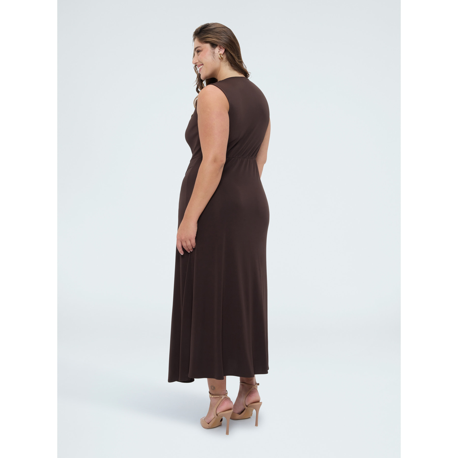 Fiorella Rubino - Vestito lungo svasato con applicazione - Marrone