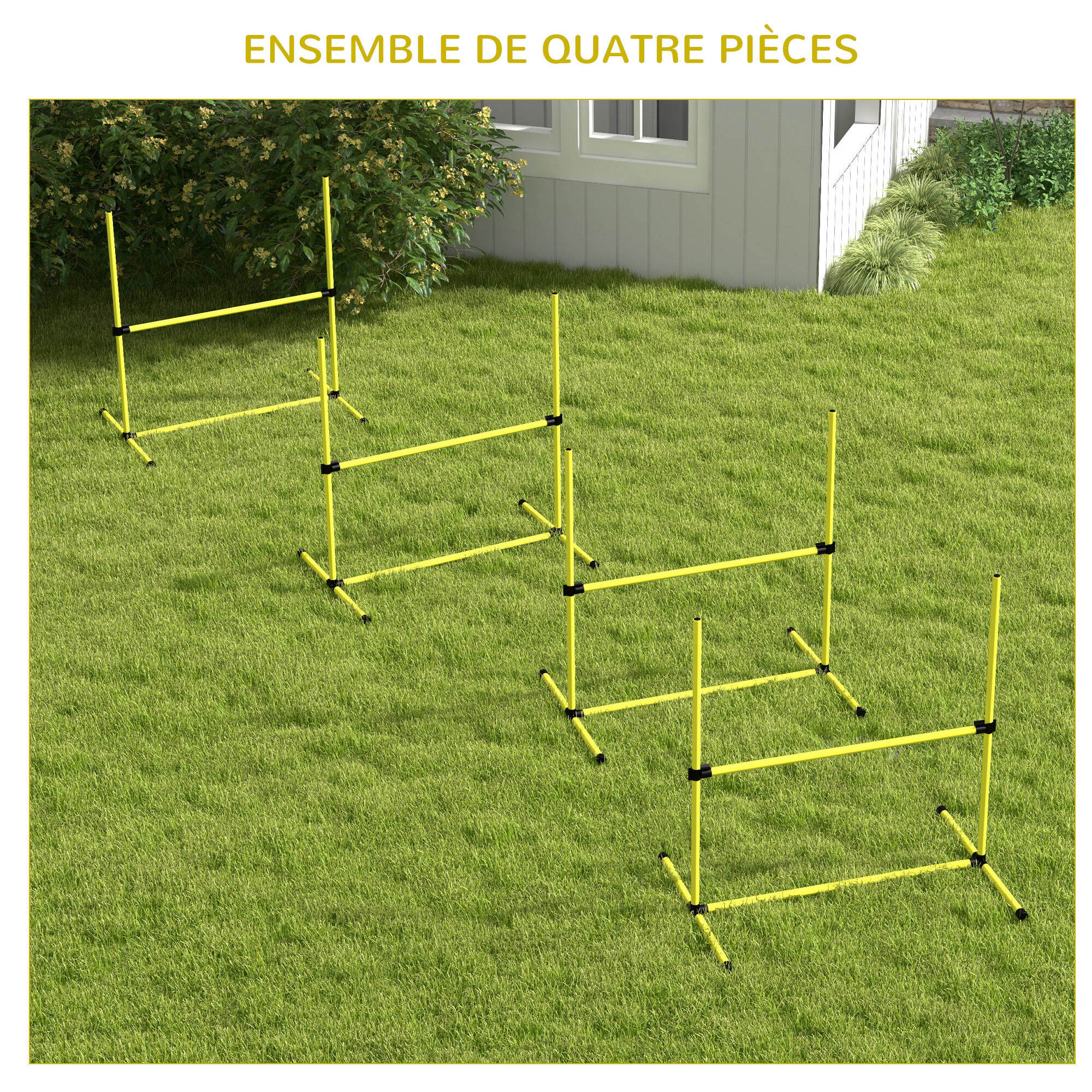 Agility sport pour chiens set de 4 obstacles professionnels avec système de maintien au sol sac transport fourni jaune noir