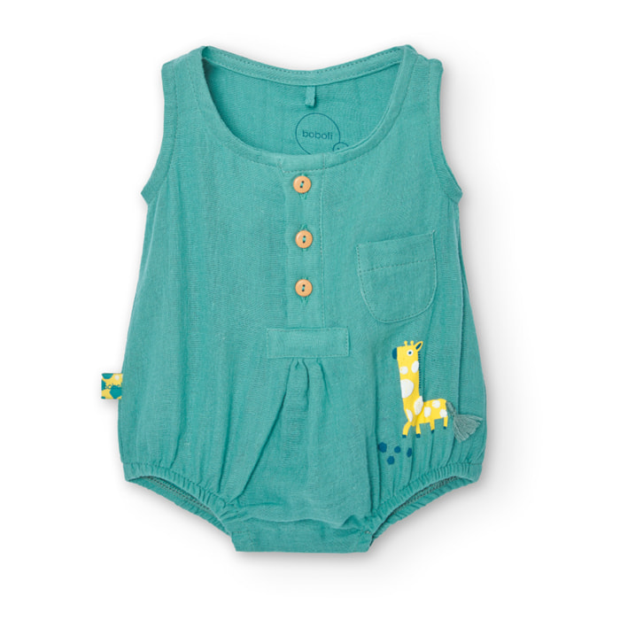 Pelele recién nacido, algodón estampado, verde, tirantes