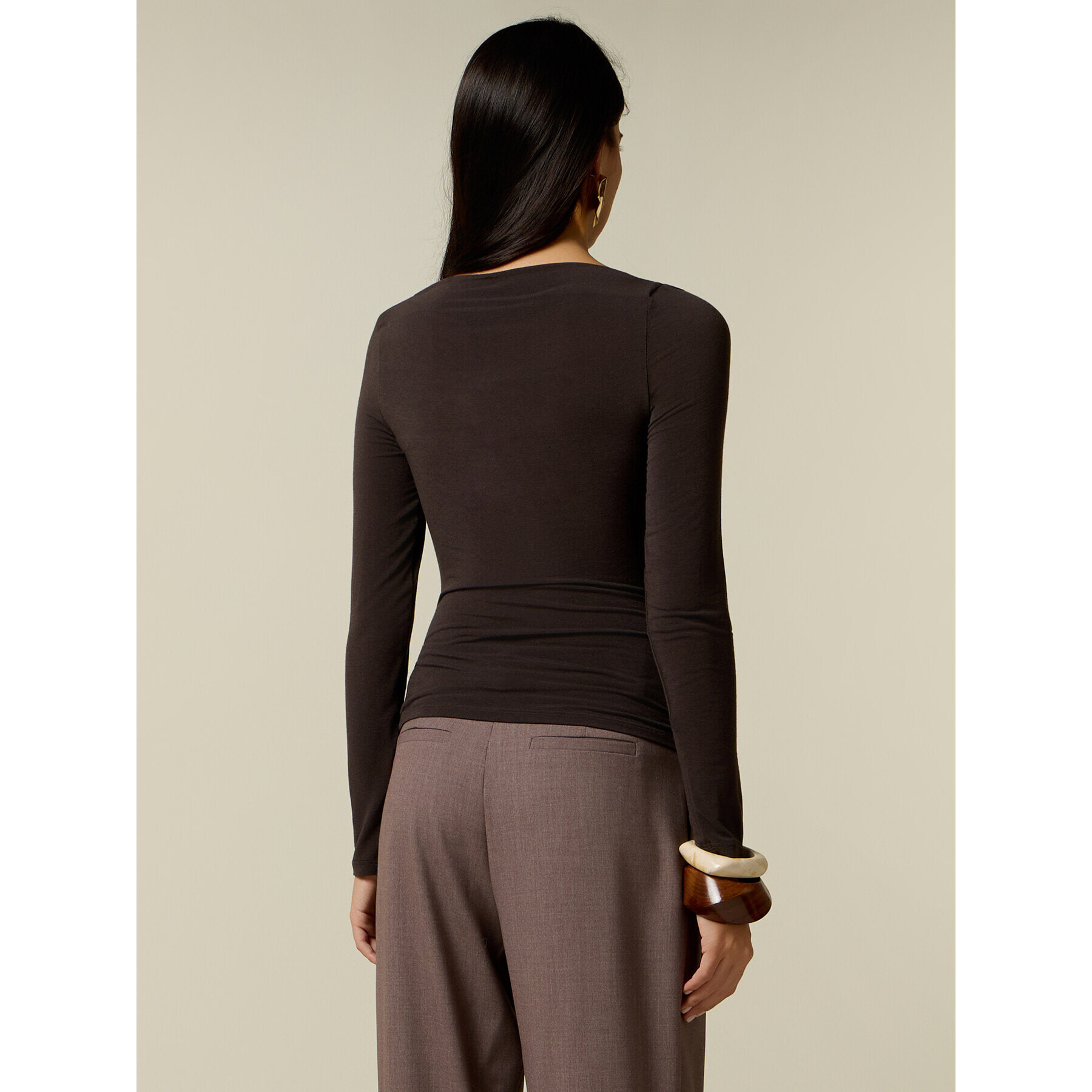 Oltre - T-shirt misto cashmere con drappeggio - Marrone