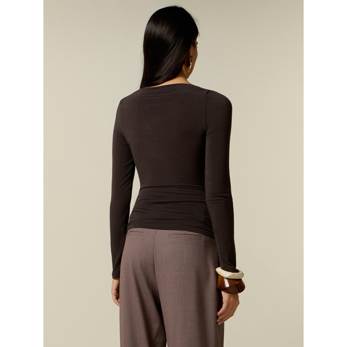 Oltre - T-shirt misto cashmere con drappeggio - Marrone