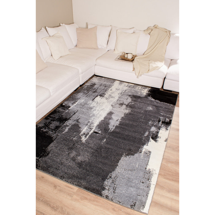 PATTERN - Tapis moderne motif abstrait poils en relief anthracite