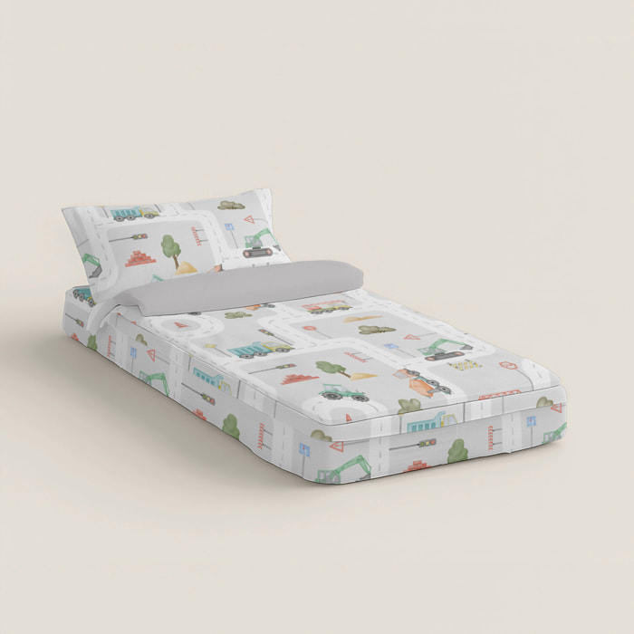 Cool Kids - Saco Nórdico Estampado - Infantil - Con cremallera - Incluye 1 Funda de Almohada - 100% Algodón - Road