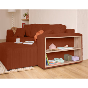 Topaze - canapé d'angle réversible 4 places - convertible avec coffre, tablette et poufs - en velours côtelé - Terracotta