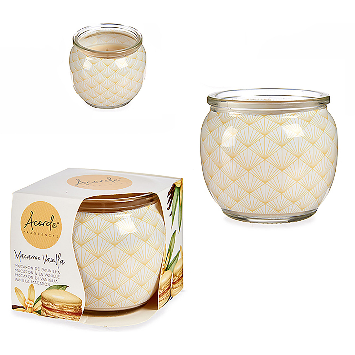 Vela perfumada en tarro de cristal olor a vainilla macaroon.