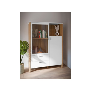 Armoire vitrée H152 cm 2 tiroirs 2 portes décor et gris clair - BOLERO