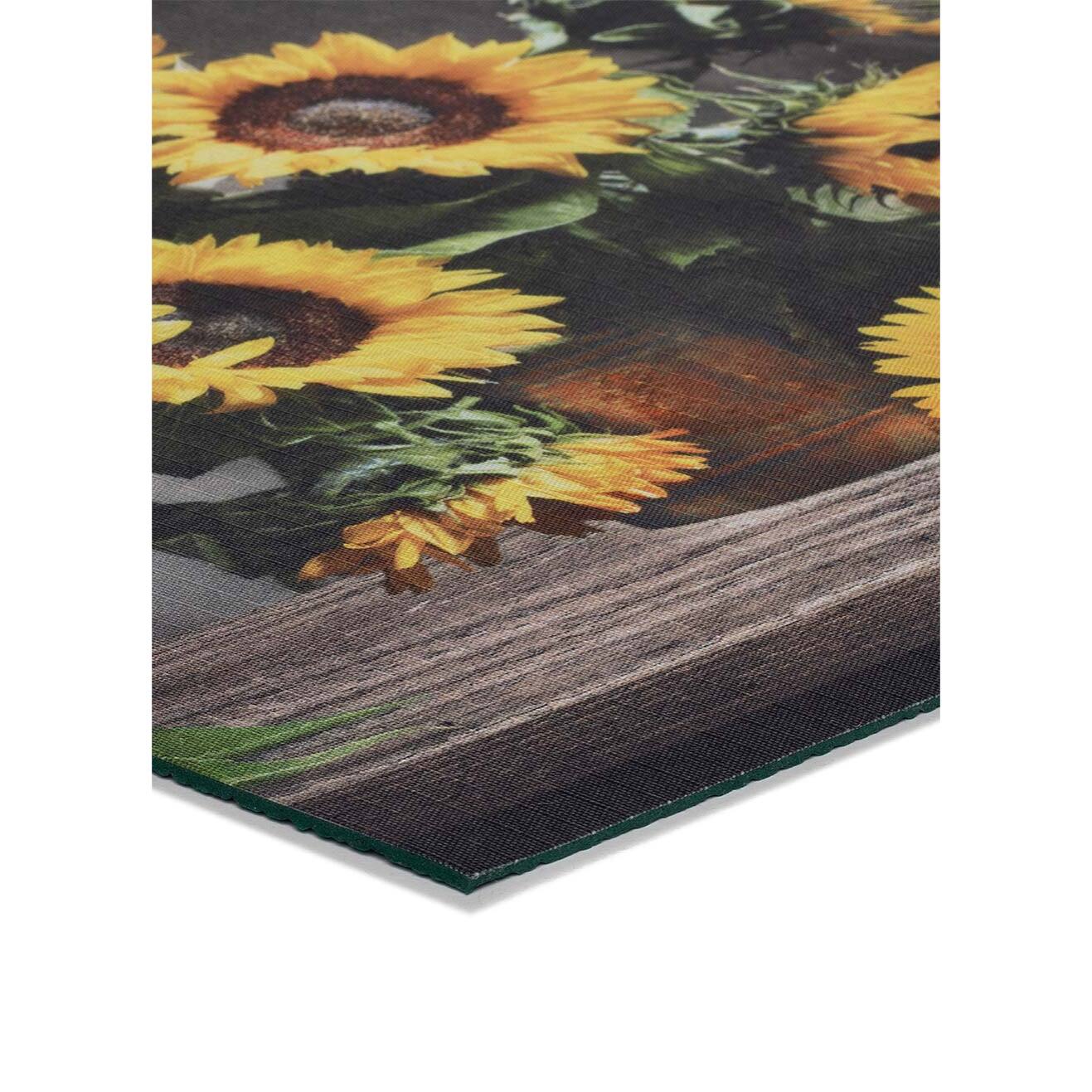RICCI Alfombra vinílica de cocina diseño con flores en amarillo, varias medidas disponibles.