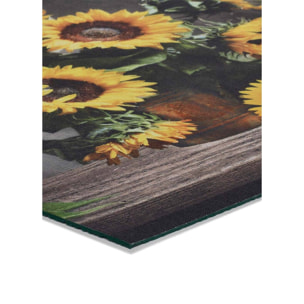 RICCI Alfombra vinílica de cocina diseño con flores en amarillo, varias medidas disponibles.
