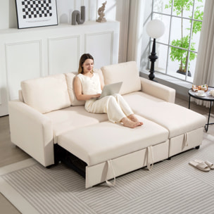 Canapé d'angle 3 places convertible réversible - coffre intégré - garnissage mousse haute densité - tissu beige
