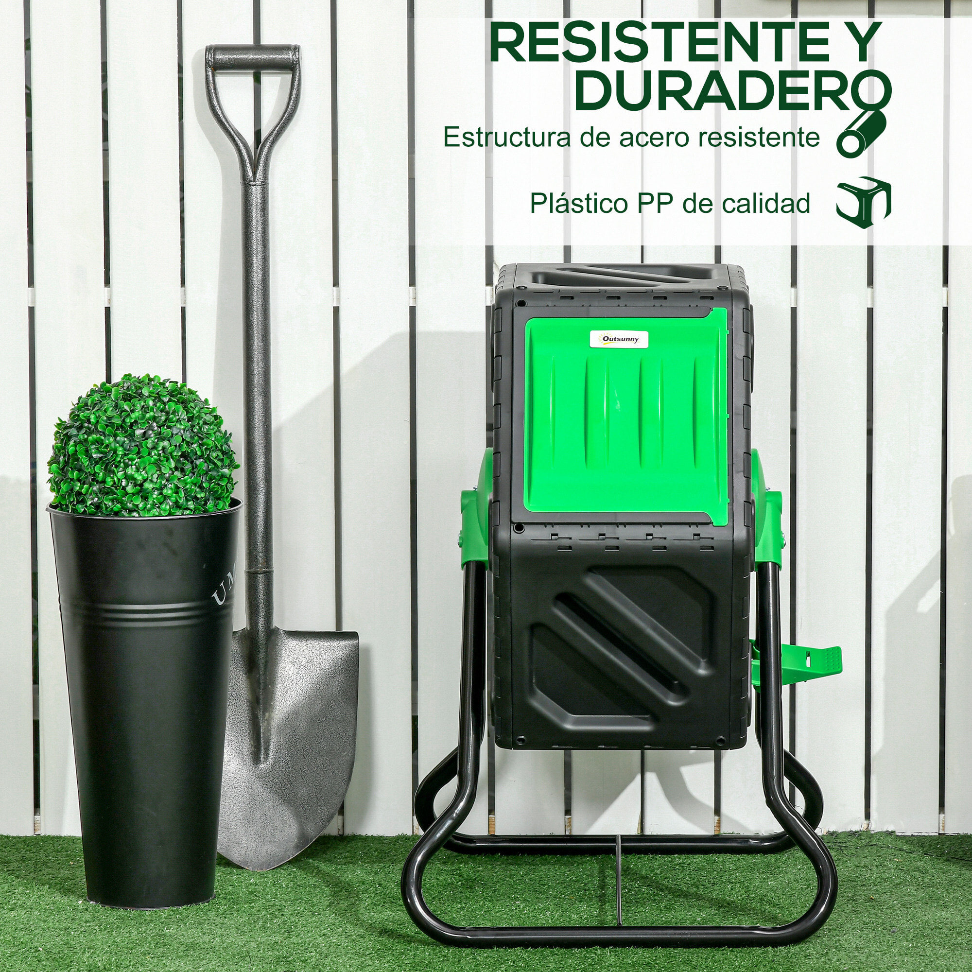 Compostador Giratorio de 65L Contenedor de Compostaje de Jardín de Doble Cámara Compostadora con Aberturas de Ventilación y Patas de Acero 60x49x77 cm Negro