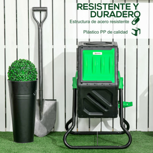 Compostador Giratorio de 65L Contenedor de Compostaje de Jardín de Doble Cámara Compostadora con Aberturas de Ventilación y Patas de Acero 60x49x77 cm Negro