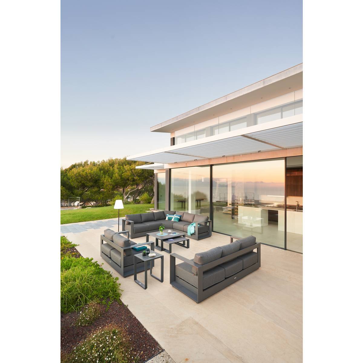 Salon d'angle de jardin "Allure" graphite 5 places en aluminium et polyester
