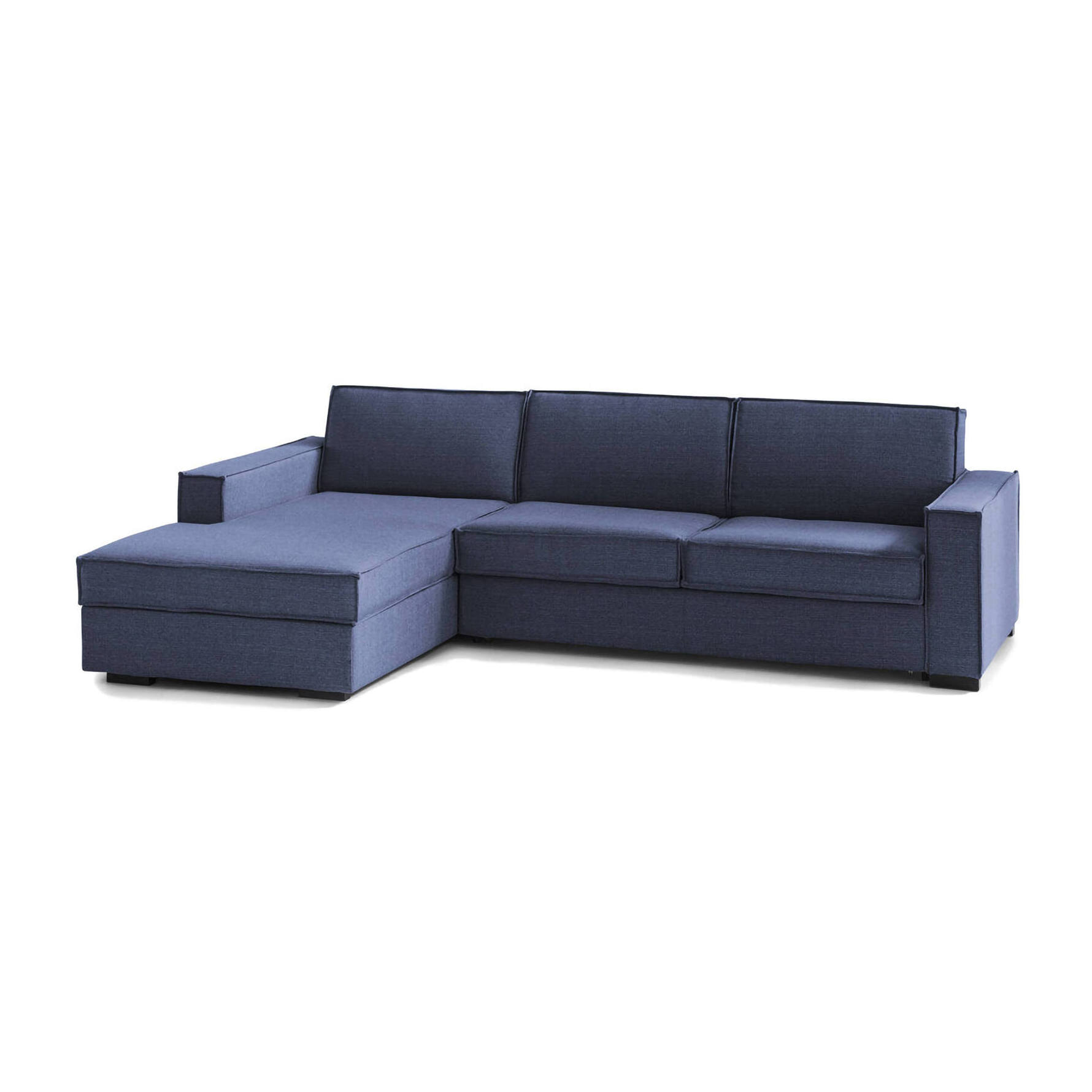 Divano Letto Adelina, Divano ad angolo, 100% Made in Italy, Sofà con apertura girevole, Penisola contenitore Sinistra, con Braccioli standard, Cm 280x95h90, Blu