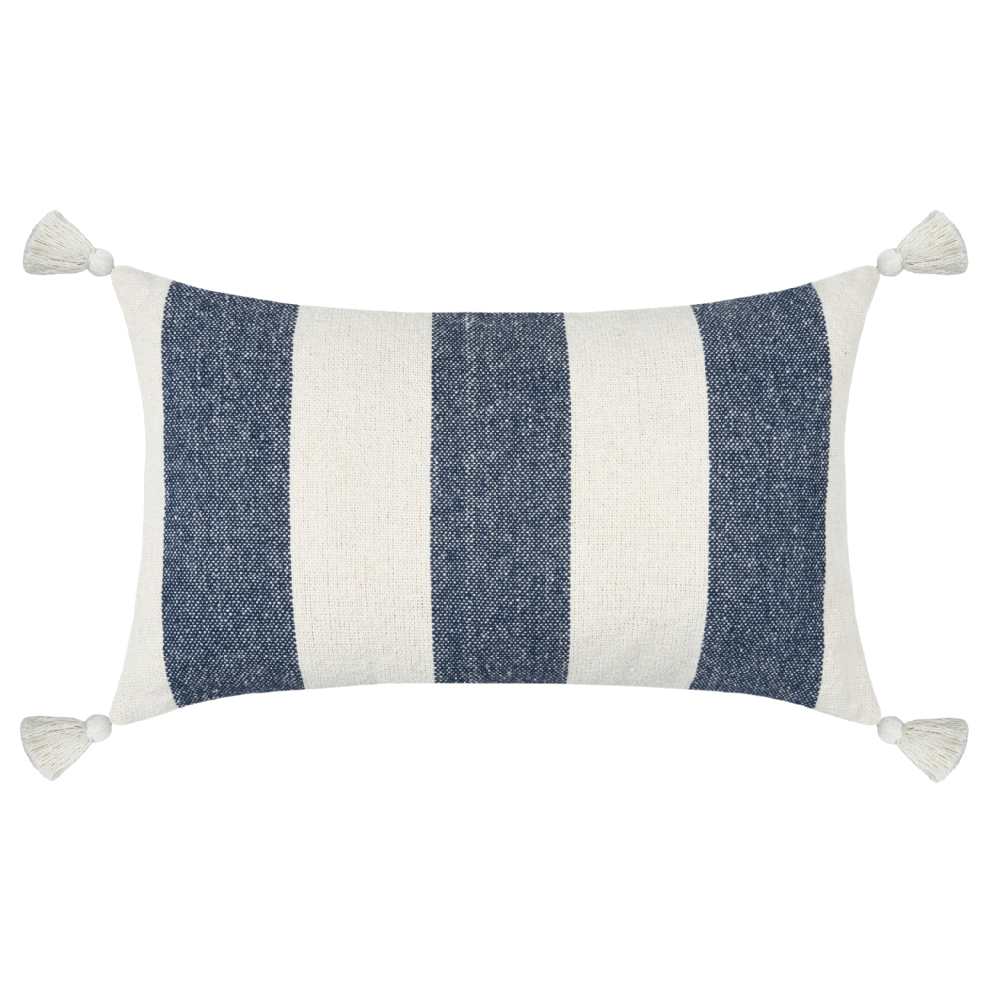 Coussin à bandes bleues à pompons - Bleu