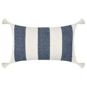 Coussin à bandes bleues à pompons - Bleu