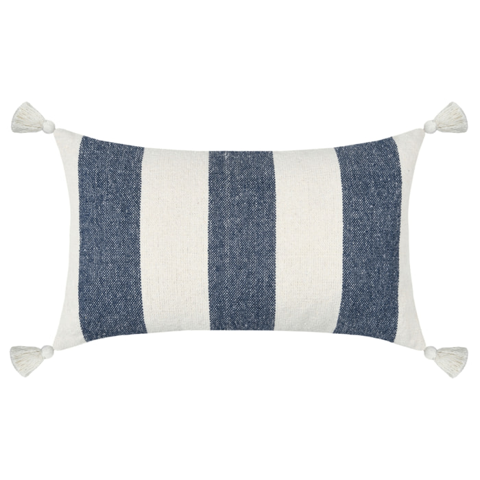 Coussin à bandes bleues à pompons - Bleu