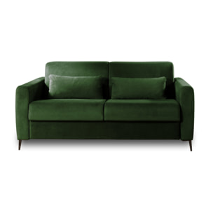Owen - canapé 3 places convertible express couchage quotidien 140 cm matelas 12 cm en velours - Vert
