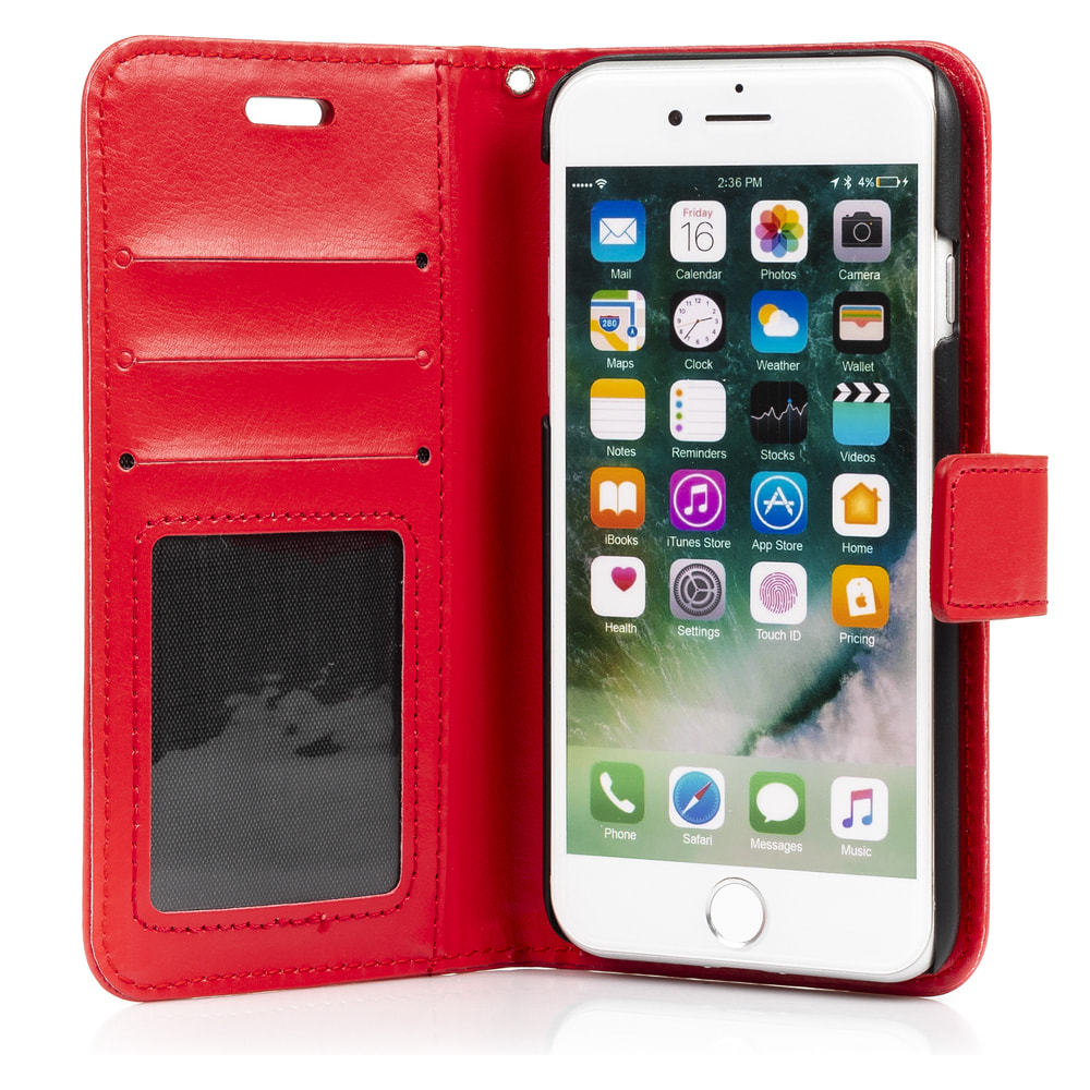 DAM Custodia Folio in ecopelle con chiusura magnetica per iPhone 7/8 7x2x14 cm. colore rosso