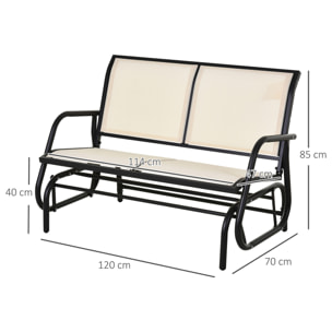 Banc à bascule de jardin 2 places design contemporain grand confort accoudoirs assise et dossier ergonomique acier textilène beige