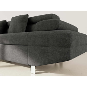 Margaux - Canapé d'angle gauche 5 places convertible avec coffre et têtières réglables en velours texturé - Noir