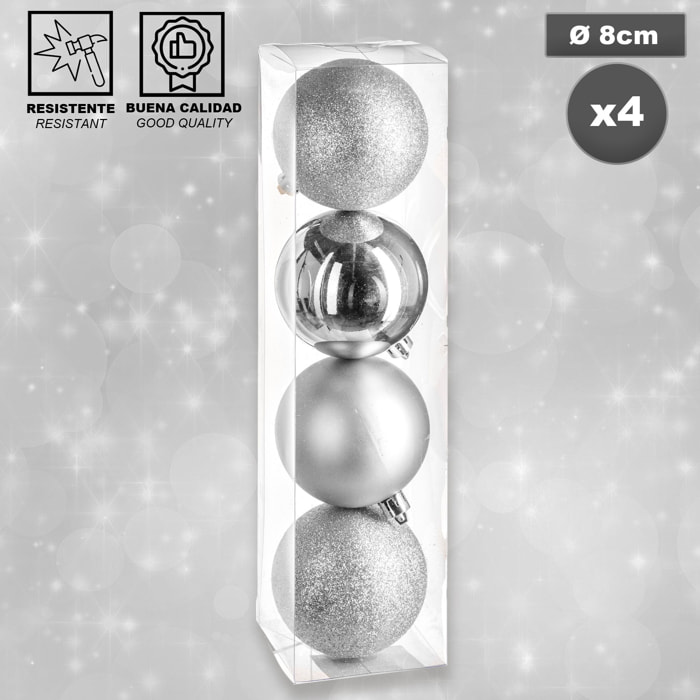 Bola de navidad  x 4 plata.