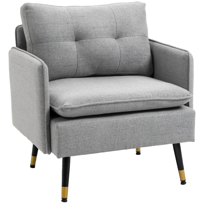 Butaca de Salón Sillón Relax con Reposabrazos Asiento Acolchado y Patas de Acero Sofá Individual de Moderno para Dormitorio 76x68x80 cm Gris