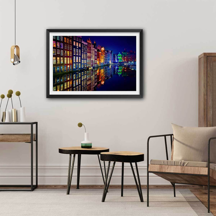 Affiche Fenêtre d'Amsterdam Affiche + cadre en bois - Noir