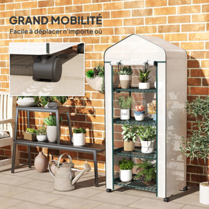 Serre de jardin balcon 4 étagères dim. 69 x 50 x 165 cm acier époxy bâche PE zippée haute densité blanc