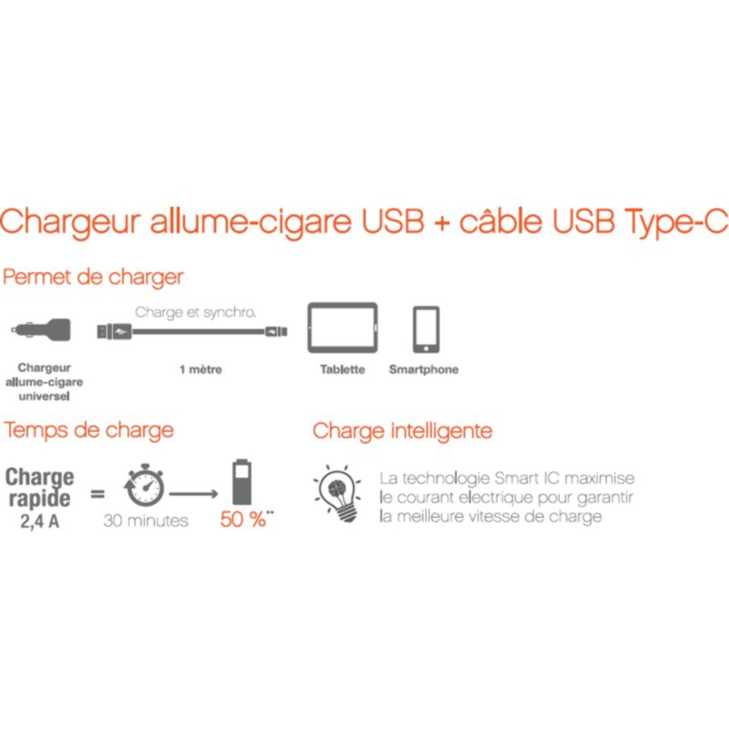 Chargeur secteur ESSENTIELB USB 2.4A + Cable USB C noir