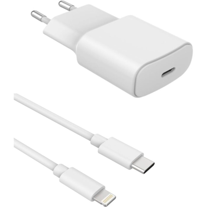 Chargeur secteur ESSENTIELB 20W + cable USB C Lightning 1M Blanc