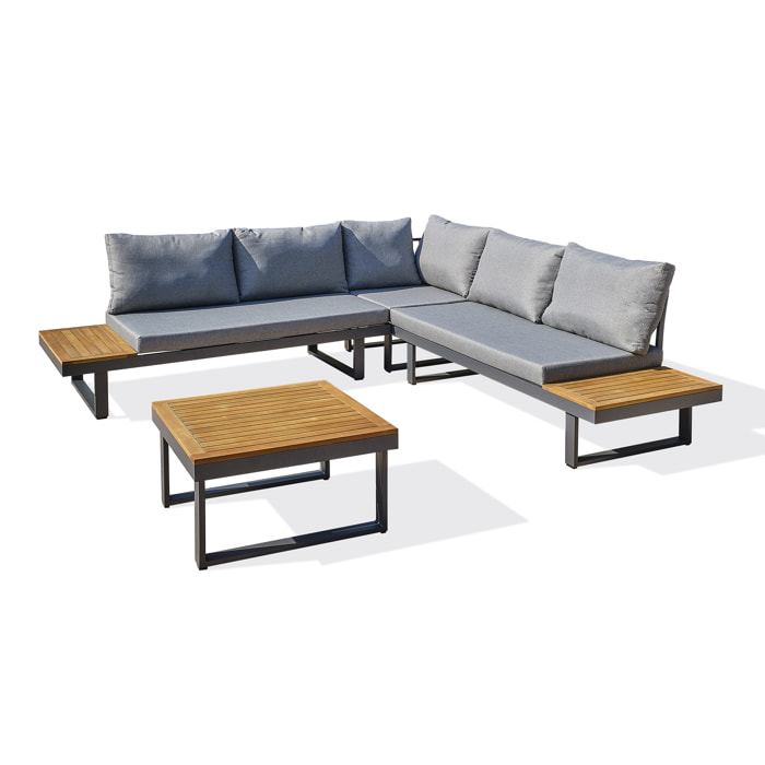 MIYAKO - Salon de jardin 5 places bois d'acacia et aluminium gris anthracite