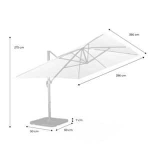 Parasol déporté rectangulaire rouge 3x4m + dalles à lester 50x50cm