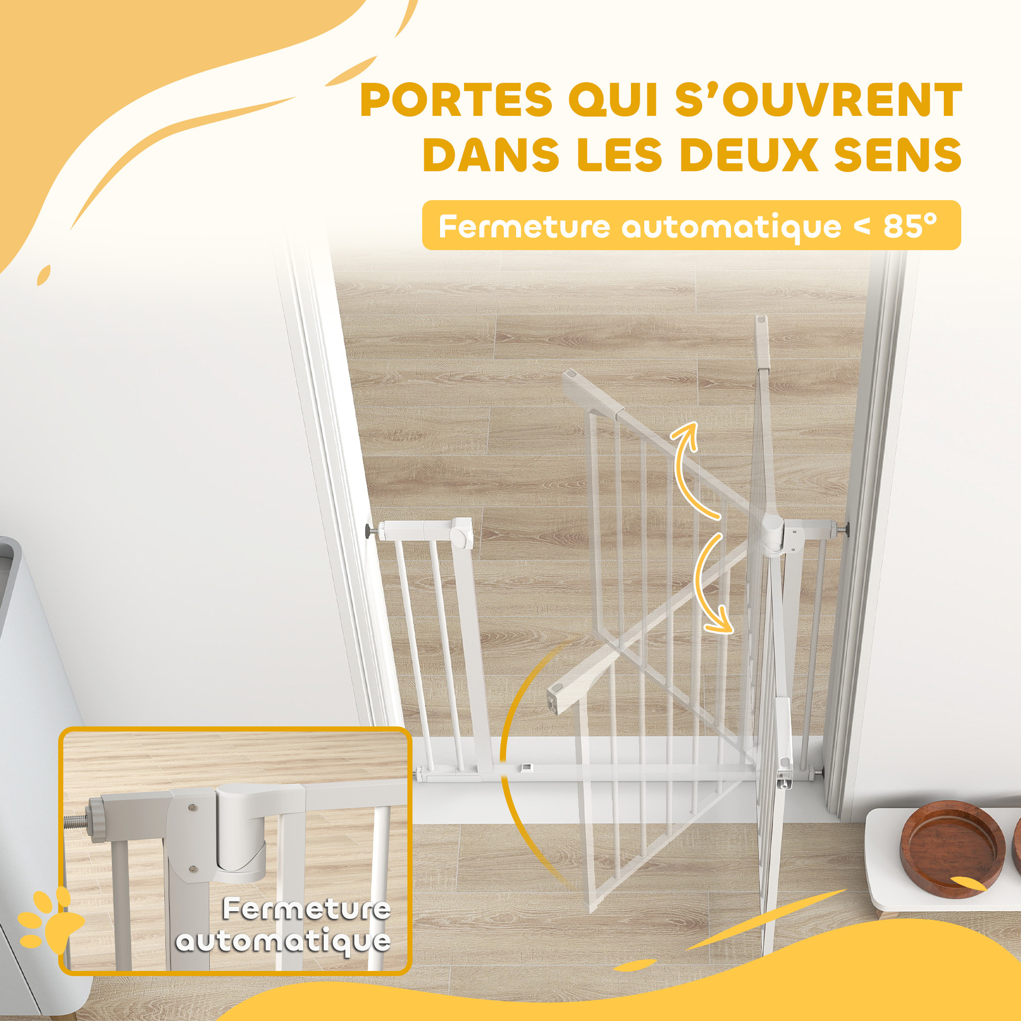 Barrière de sécurité chien largeur réglable 76-88 cm acier blanc