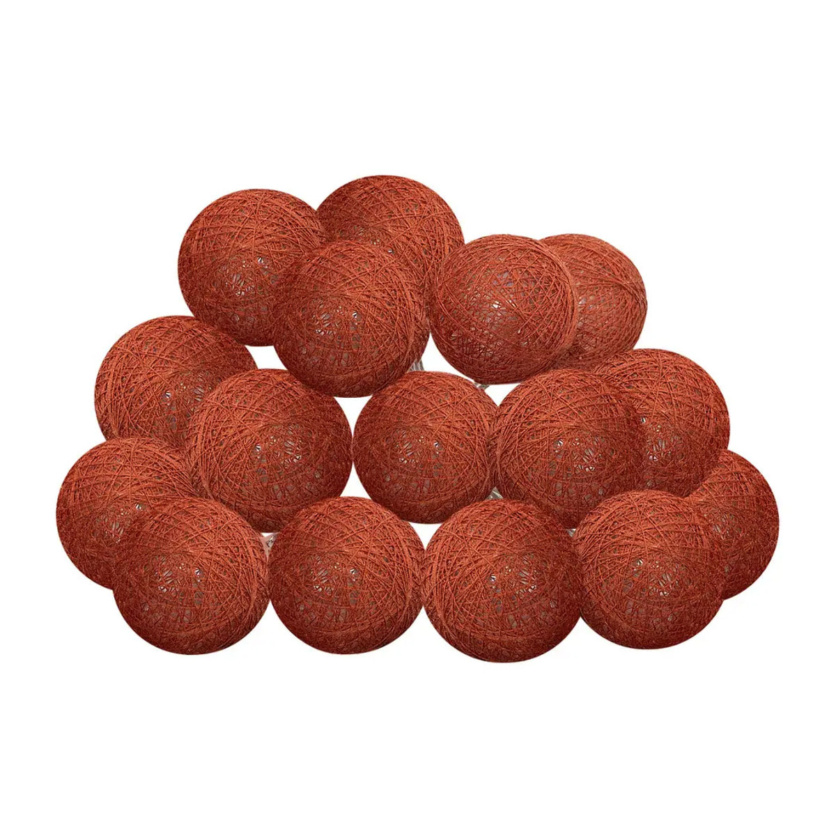 Guirlande LED à pile - 16 boules - coton et cuivre - rose terracotta - D3 - 5 cm