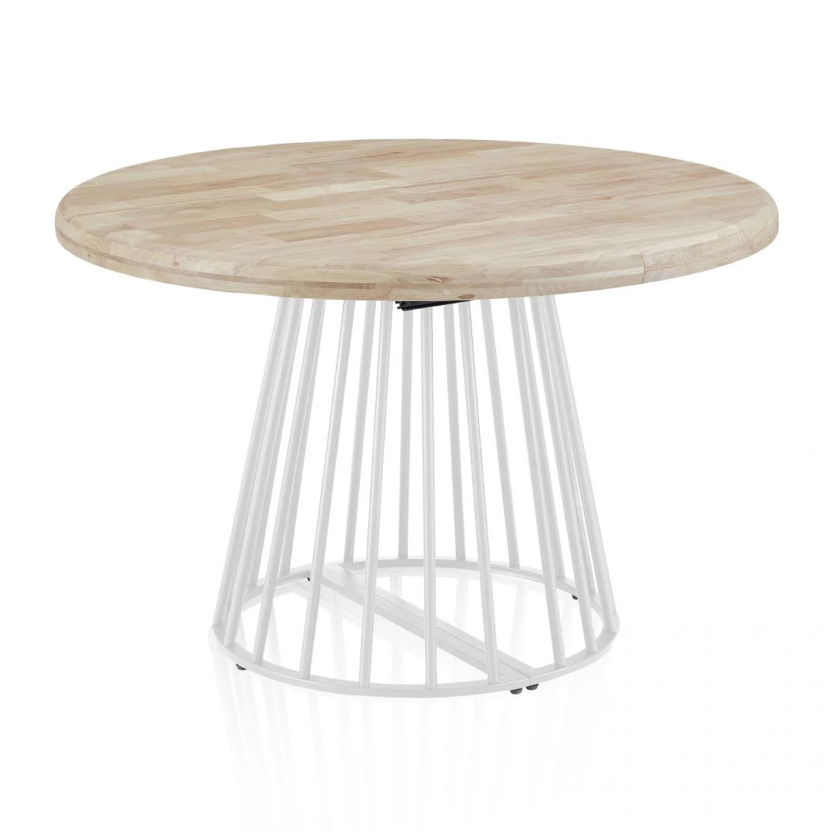 Mesa de comedor redonda extensible en blanco y roble 120-200x120 cm Meztil Blanco - Roble