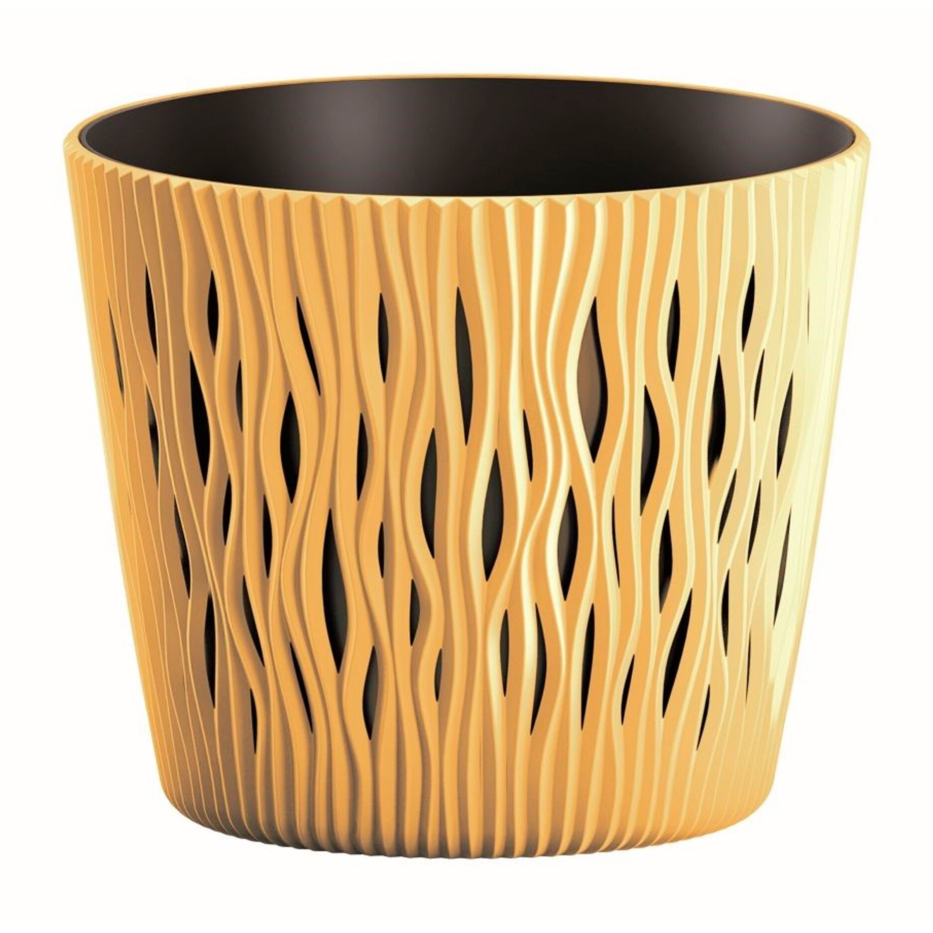 3x maceta redonda de plastico sandy round en color mostaza 15,8 (largo) x 15,8 (ancho) x 13,8 (alto) cm