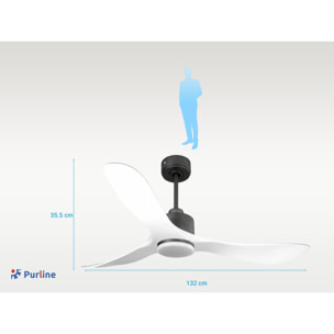 Ventilador de techo Reversible Termostato Dimable Wifi Motor DC Techos Inclinados Mando a Distancia Luz tres tonos Hypersilence Memoria TongaD132C03LED65251 PURLINE
