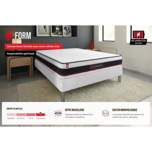 Ensemble - Matelas Mousse haute densitée avec micro-cellules d'air 19cm d'épaisseur - 1 zone de confort - Confort très ferme - Sommier tapissier en kit - 1 place