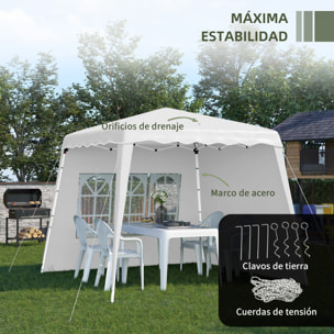 Carpa Plegable con 2 Paredes Laterales 2,89x2,89 m Cenador Pabellón de Jardín con Altura Ajustable y Bolsa de Transporte Protección UV50+ para Exterior Patio Blanco