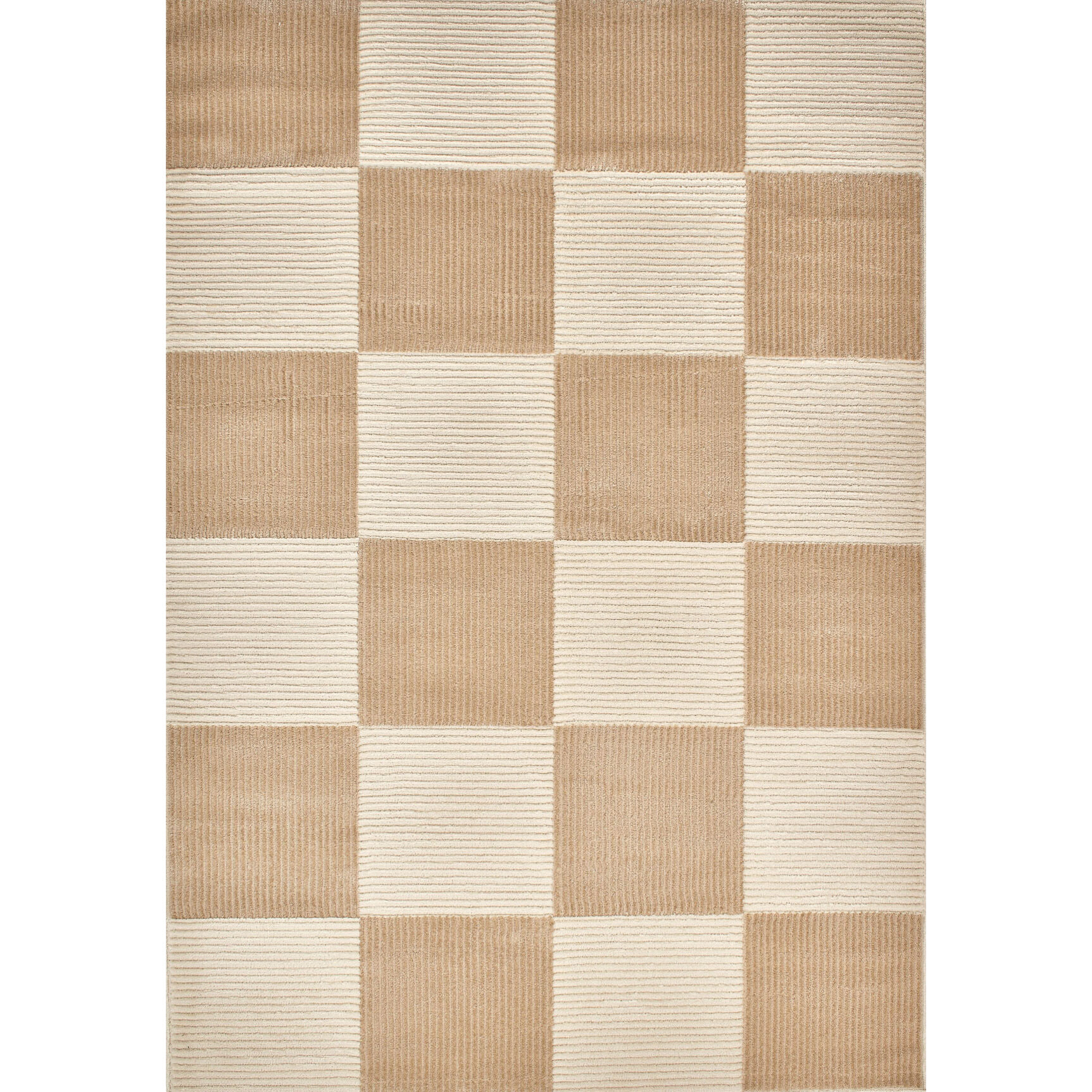 BIANCA - Tapis motif carreaux en relief crème et beige
