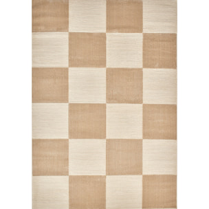 BIANCA - Tapis motif carreaux en relief crème et beige