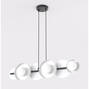 Lampada a sospensione Model con struttura in acciaio nero e diffusori bianchi