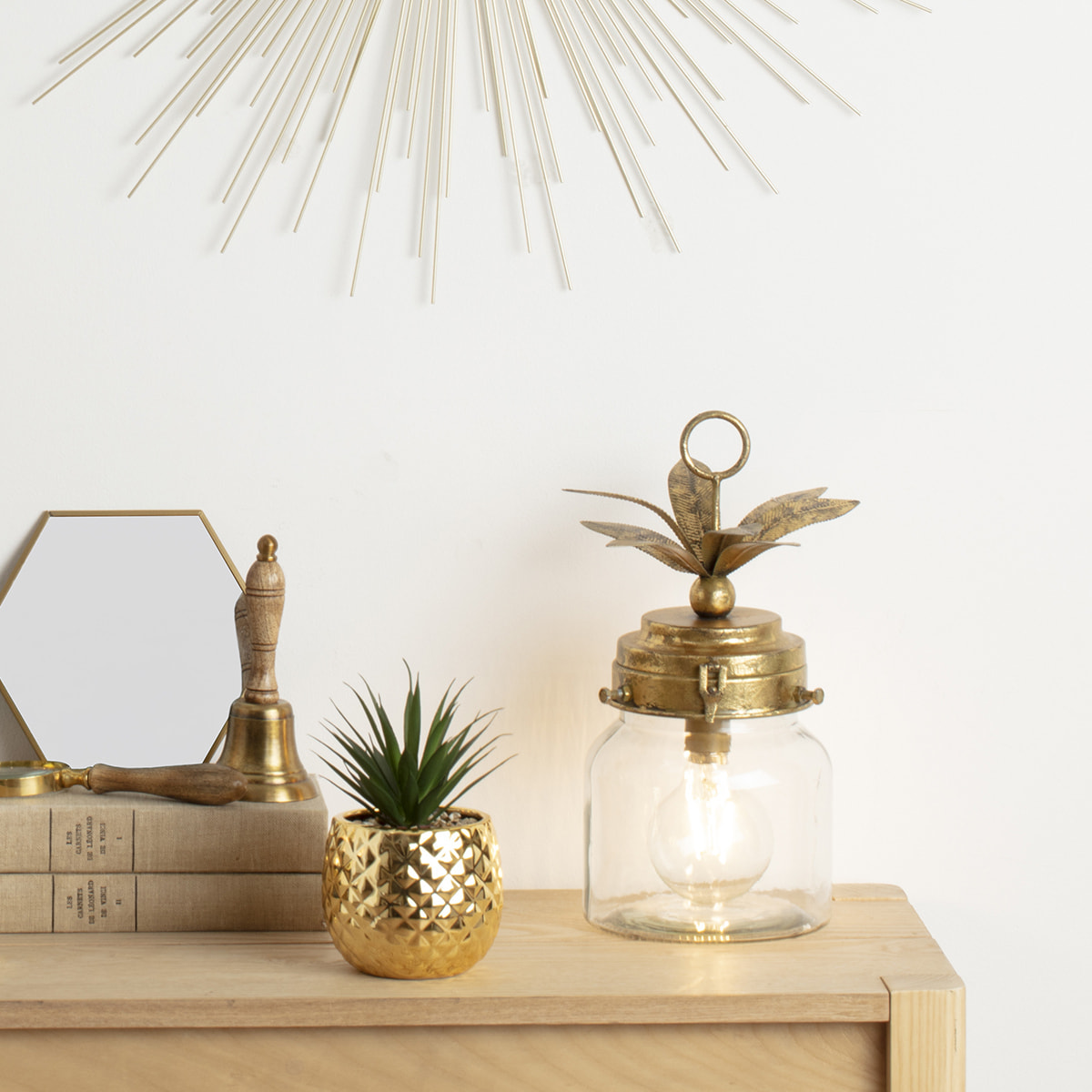 Lampe LED "Ananas" - verre - doré H33 cm